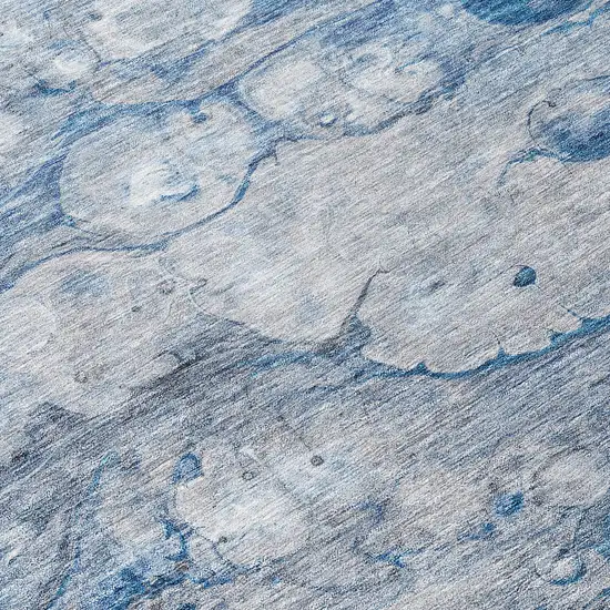8' Denim Blue And Sky Blue Round Abstract Washable Indoor Outdoor Area Rug Photo 9