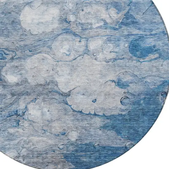 8' Denim Blue And Sky Blue Round Abstract Washable Indoor Outdoor Area Rug Photo 4