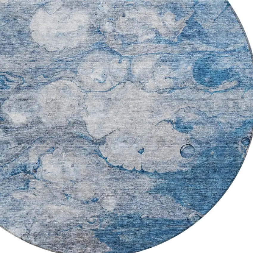8' Denim Blue And Sky Blue Round Abstract Washable Indoor Outdoor Area Rug Photo 4
