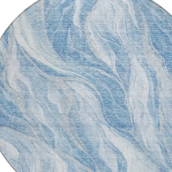 8' Denim Blue And Sky Blue Round Abstract Washable Indoor Outdoor Area Rug Photo 4