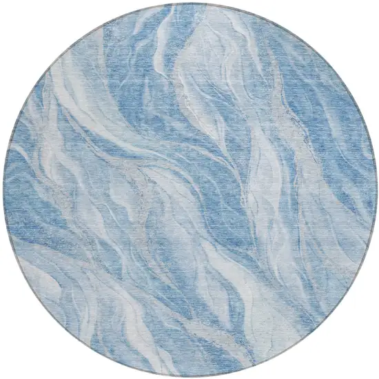 8' Denim Blue And Sky Blue Round Abstract Washable Indoor Outdoor Area Rug Photo 2
