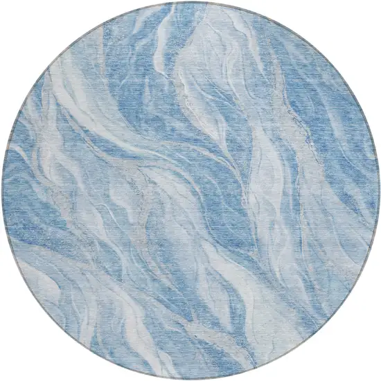 8' Denim Blue And Sky Blue Round Abstract Washable Indoor Outdoor Area Rug Photo 2