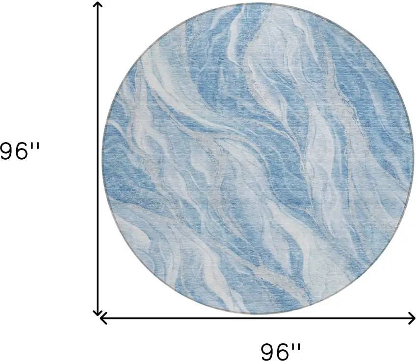 8' Denim Blue And Sky Blue Round Abstract Washable Indoor Outdoor Area Rug Photo 3