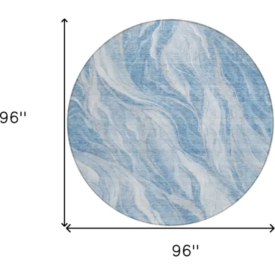 8' Denim Blue And Sky Blue Round Abstract Washable Indoor Outdoor Area Rug Photo 3