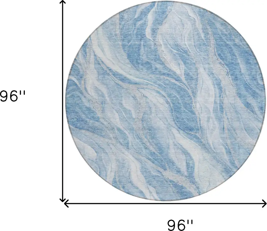 8' Denim Blue And Sky Blue Round Abstract Washable Indoor Outdoor Area Rug Photo 3