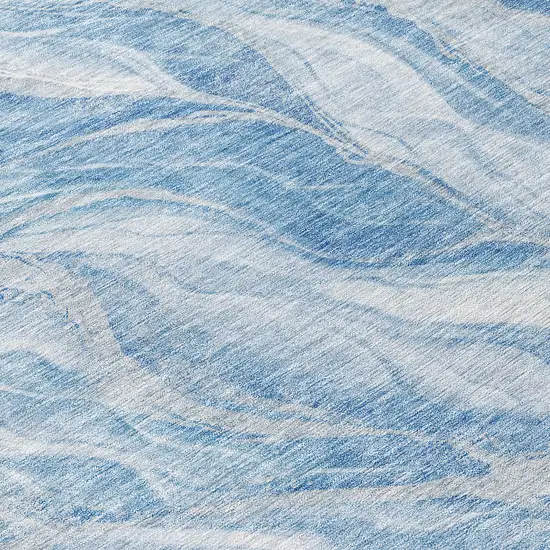 8' Denim Blue And Sky Blue Round Abstract Washable Indoor Outdoor Area Rug Photo 8