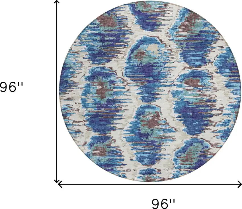 8' Denim Blue And Sky Blue Round Abstract Washable Indoor Outdoor Area Rug Photo 9