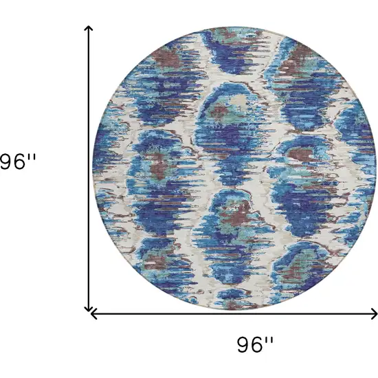 8' Denim Blue And Sky Blue Round Abstract Washable Indoor Outdoor Area Rug Photo 9