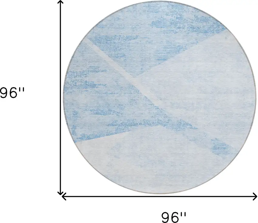 8' Denim Blue And Sky Blue Round Abstract Washable Indoor Outdoor Area Rug Photo 8