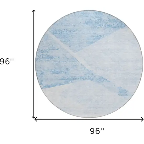 8' Denim Blue And Sky Blue Round Abstract Washable Indoor Outdoor Area Rug Photo 8