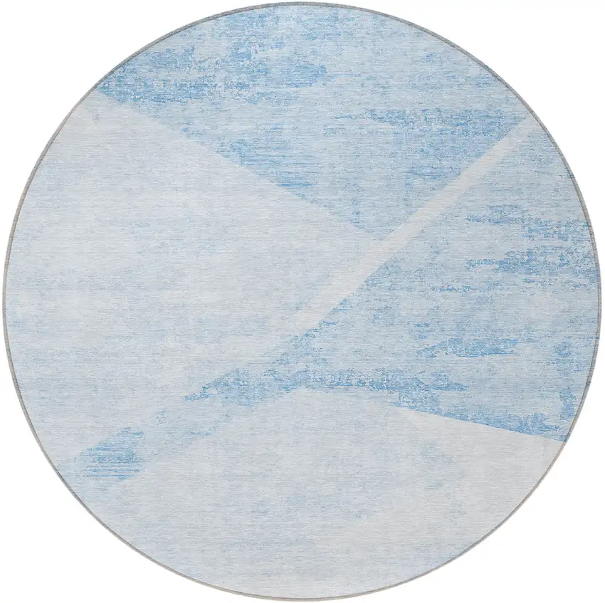 8' Denim Blue And Sky Blue Round Abstract Washable Indoor Outdoor Area Rug Photo 5