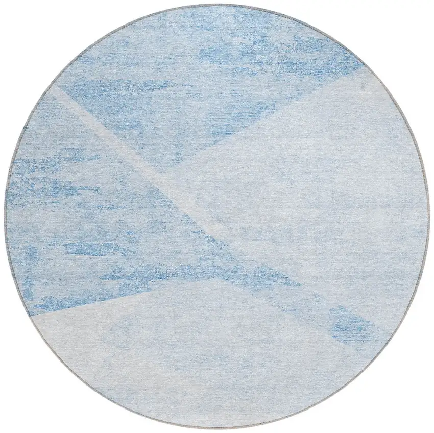 8' Denim Blue And Sky Blue Round Abstract Washable Indoor Outdoor Area Rug Photo 4