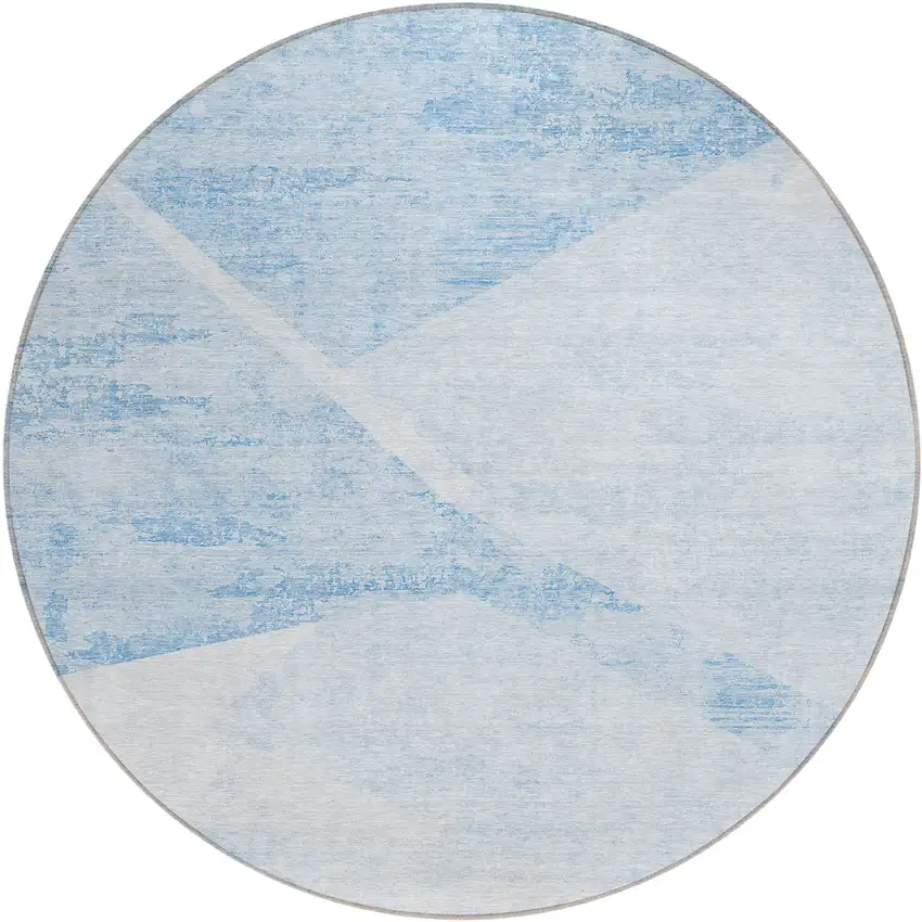 8' Denim Blue And Sky Blue Round Abstract Washable Indoor Outdoor Area Rug Photo 1