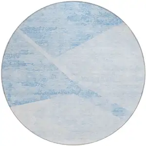 Photo of 8' Denim Blue And Sky Blue Round Abstract Washable Indoor Outdoor Area Rug
