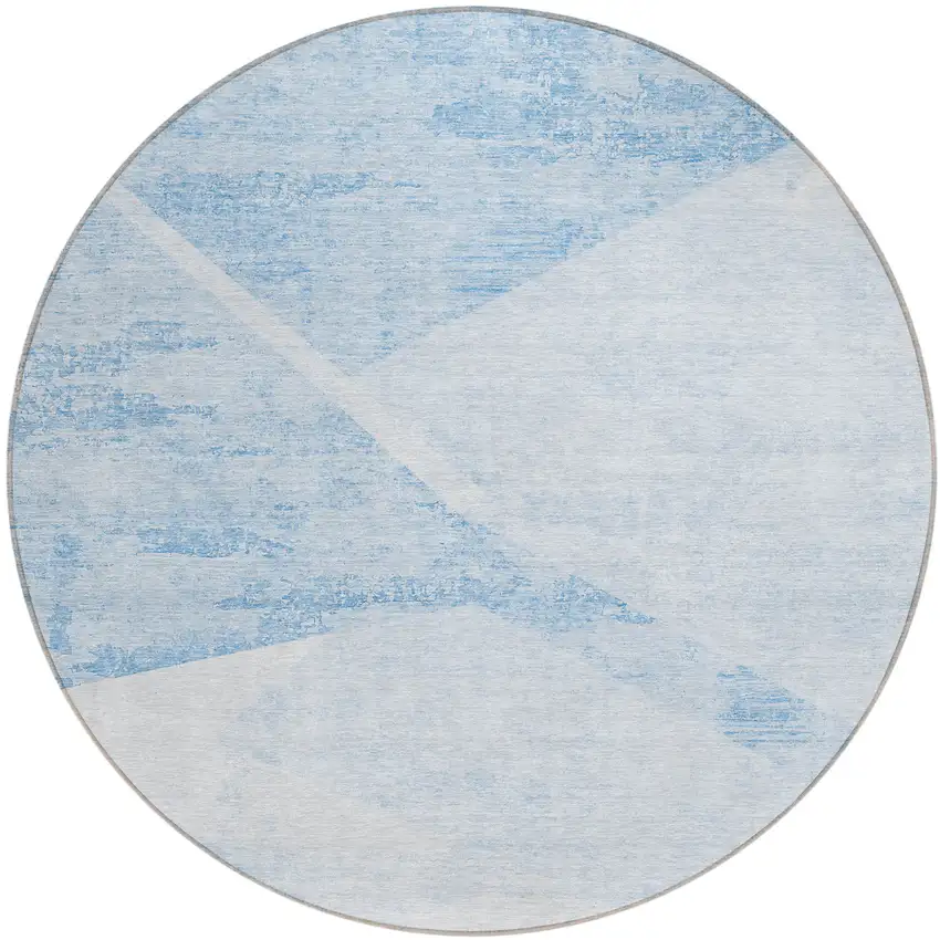 8' Denim Blue And Sky Blue Round Abstract Washable Indoor Outdoor Area Rug Photo 1