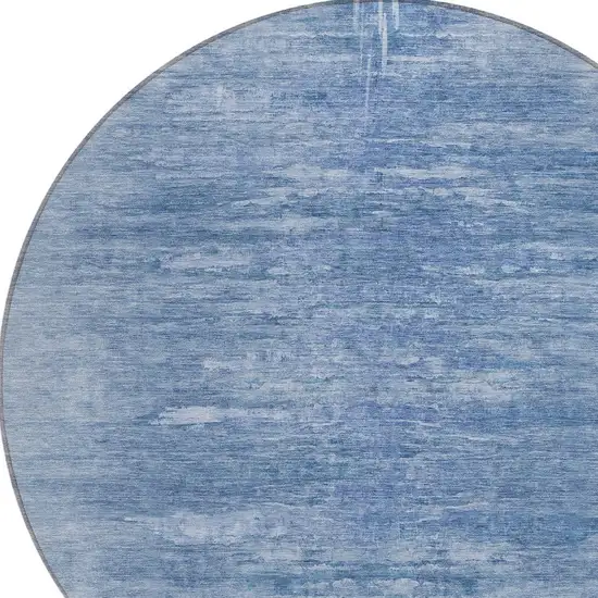 8' Denim Blue And Sky Blue Round Abstract Washable Indoor Outdoor Area Rug Photo 4