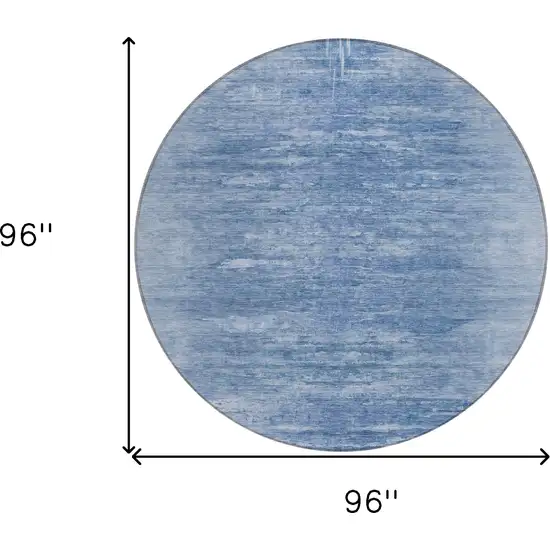 8' Denim Blue And Sky Blue Round Abstract Washable Indoor Outdoor Area Rug Photo 3