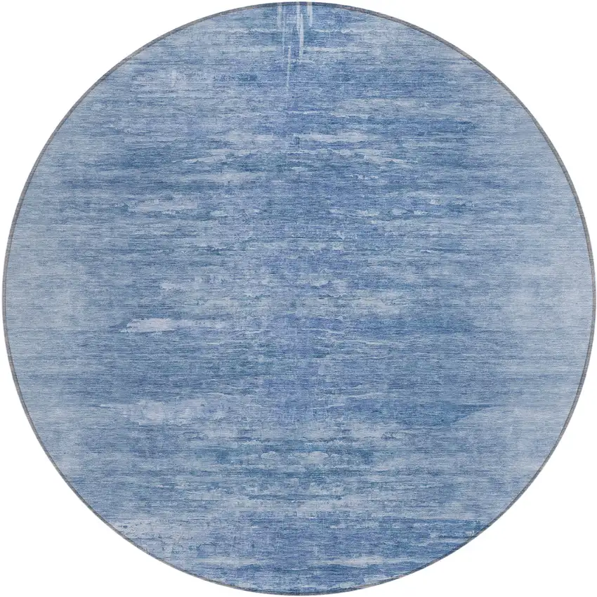 8' Denim Blue And Sky Blue Round Abstract Washable Indoor Outdoor Area Rug Photo 2