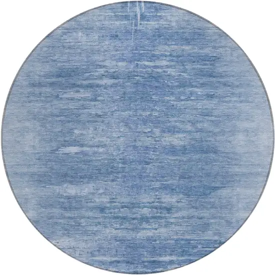 8' Denim Blue And Sky Blue Round Abstract Washable Indoor Outdoor Area Rug Photo 2