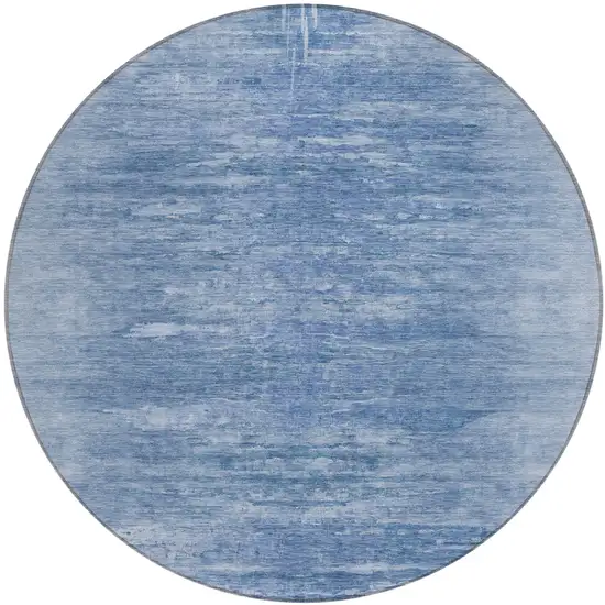 8' Denim Blue And Sky Blue Round Abstract Washable Indoor Outdoor Area Rug Photo 2