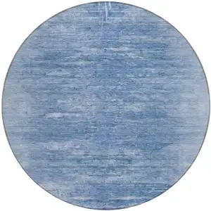 Photo of 8' Denim Blue And Sky Blue Round Abstract Washable Indoor Outdoor Area Rug