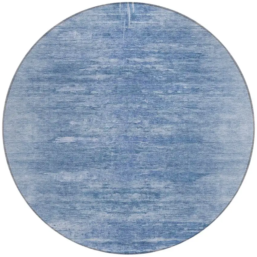 8' Denim Blue And Sky Blue Round Abstract Washable Indoor Outdoor Area Rug Photo 5