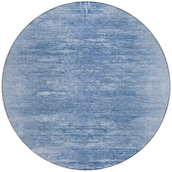 8' Denim Blue And Sky Blue Round Abstract Washable Indoor Outdoor Area Rug Photo 5