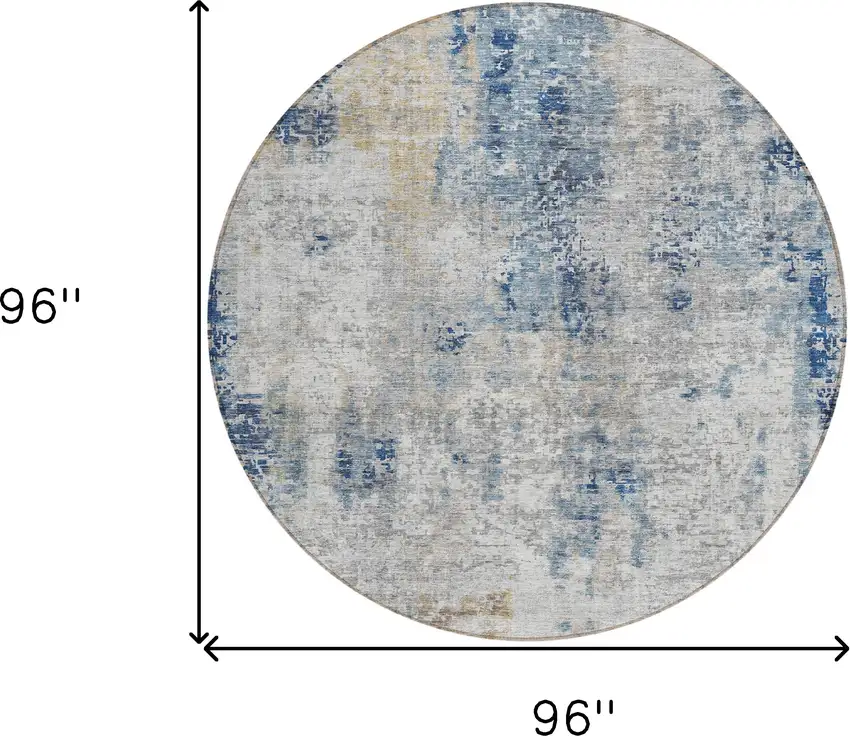 8' Denim Blue And Sky Blue Round Abstract Washable Indoor Outdoor Area Rug Photo 3