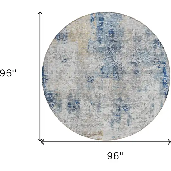 8' Denim Blue And Sky Blue Round Abstract Washable Indoor Outdoor Area Rug Photo 3
