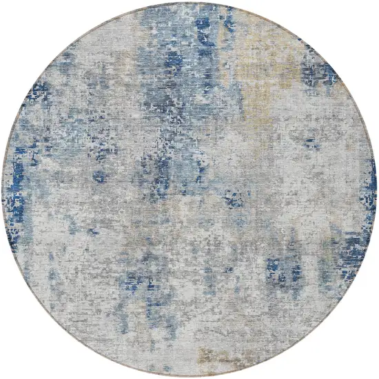 8' Denim Blue And Sky Blue Round Abstract Washable Indoor Outdoor Area Rug Photo 6