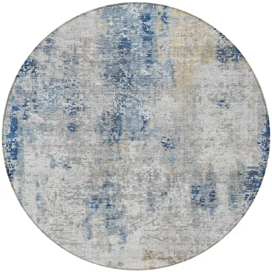 8' Denim Blue And Sky Blue Round Abstract Washable Indoor Outdoor Area Rug Photo 6