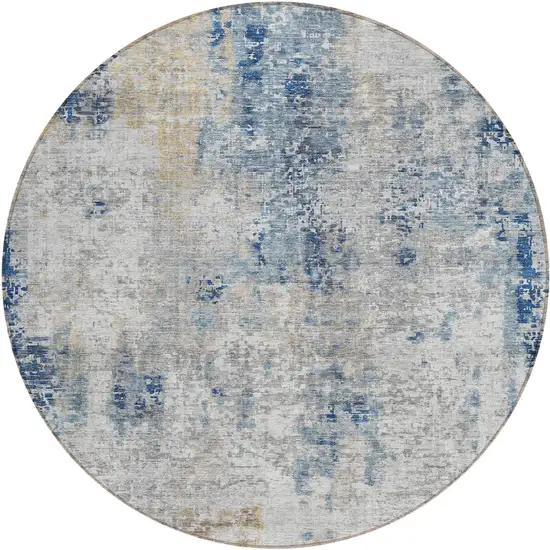 8' Denim Blue And Sky Blue Round Abstract Washable Indoor Outdoor Area Rug Photo 2