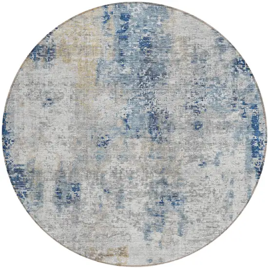 8' Denim Blue And Sky Blue Round Abstract Washable Indoor Outdoor Area Rug Photo 2