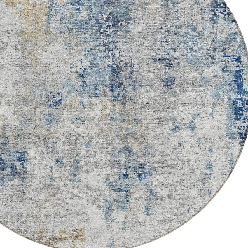 8' Denim Blue And Sky Blue Round Abstract Washable Indoor Outdoor Area Rug Photo 5