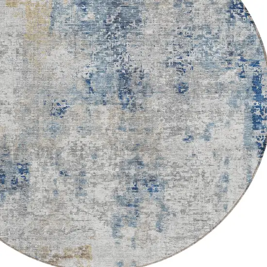 8' Denim Blue And Sky Blue Round Abstract Washable Indoor Outdoor Area Rug Photo 5