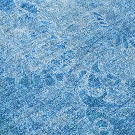 8' Denim Blue And Sky Blue Round Floral Washable Indoor Outdoor Area Rug Photo 9
