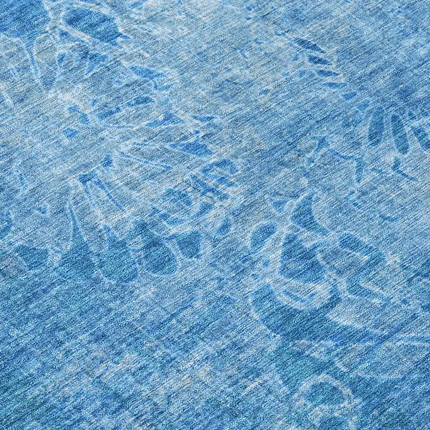 8' Denim Blue And Sky Blue Round Floral Washable Indoor Outdoor Area Rug Photo 9