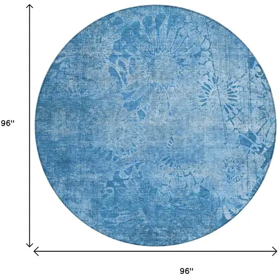 8' Denim Blue And Sky Blue Round Floral Washable Indoor Outdoor Area Rug Photo 3