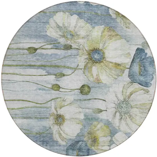 8' Denim Blue And Sky Blue Round Floral Washable Indoor Outdoor Area Rug Photo 1
