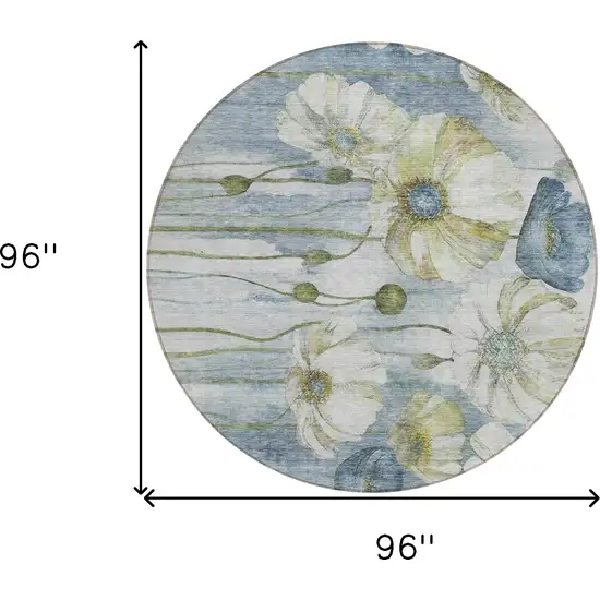 8' Denim Blue And Sky Blue Round Floral Washable Indoor Outdoor Area Rug Photo 9