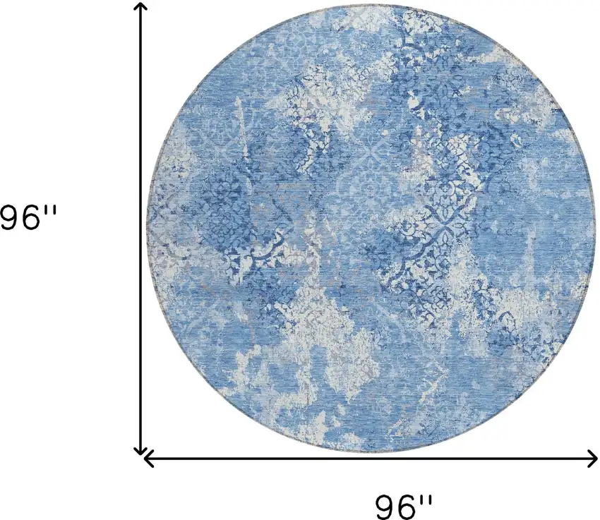 8' Denim Blue And Sky Blue Round Floral Washable Indoor Outdoor Area Rug Photo 8