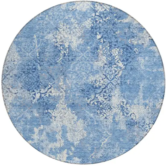 8' Denim Blue And Sky Blue Round Floral Washable Indoor Outdoor Area Rug Photo 5