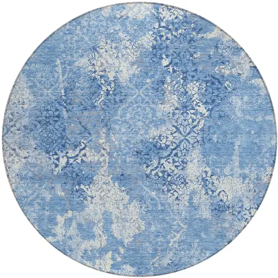 8' Denim Blue And Sky Blue Round Floral Washable Indoor Outdoor Area Rug Photo 2