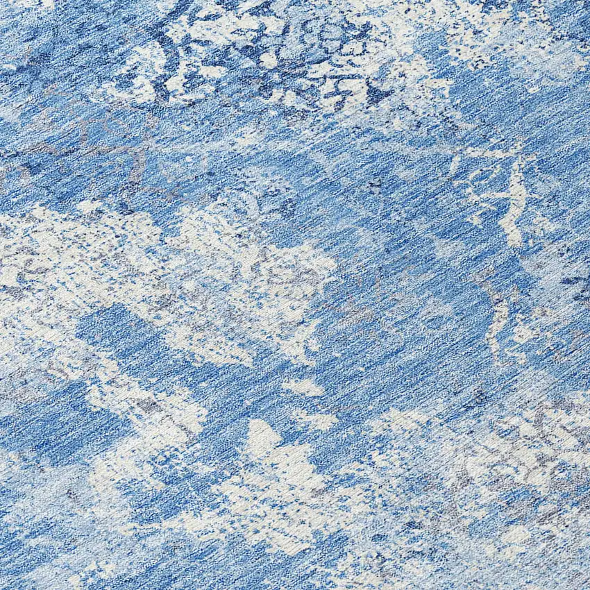 8' Denim Blue And Sky Blue Round Floral Washable Indoor Outdoor Area Rug Photo 8