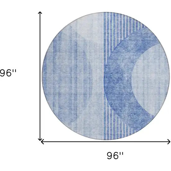 8' Denim Blue And Sky Blue Round Geometric Washable Indoor Outdoor Area Rug Photo 3