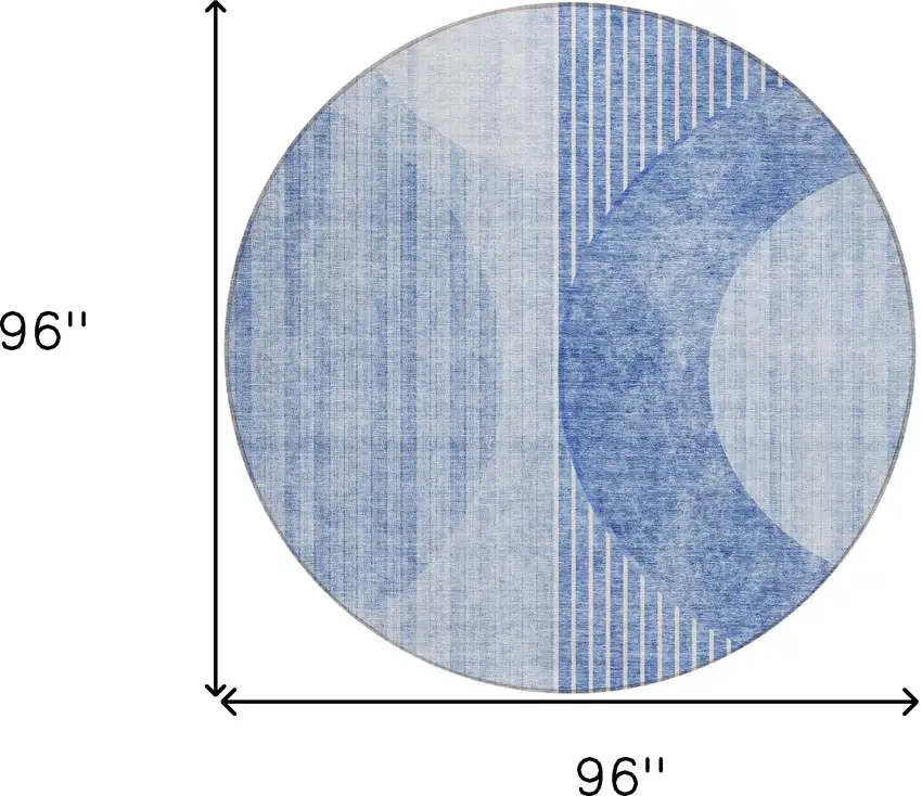 8' Denim Blue And Sky Blue Round Geometric Washable Indoor Outdoor Area Rug Photo 3