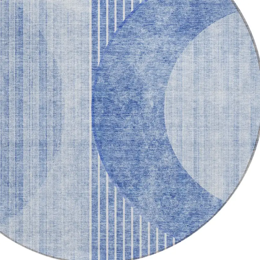 8' Denim Blue And Sky Blue Round Geometric Washable Indoor Outdoor Area Rug Photo 4