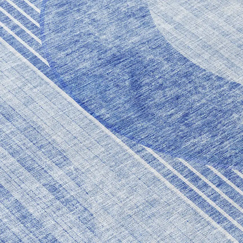 8' Denim Blue And Sky Blue Round Geometric Washable Indoor Outdoor Area Rug Photo 8