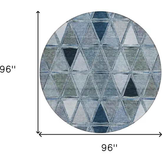 8' Denim Blue And Sky Blue Round Geometric Washable Indoor Outdoor Area Rug Photo 9