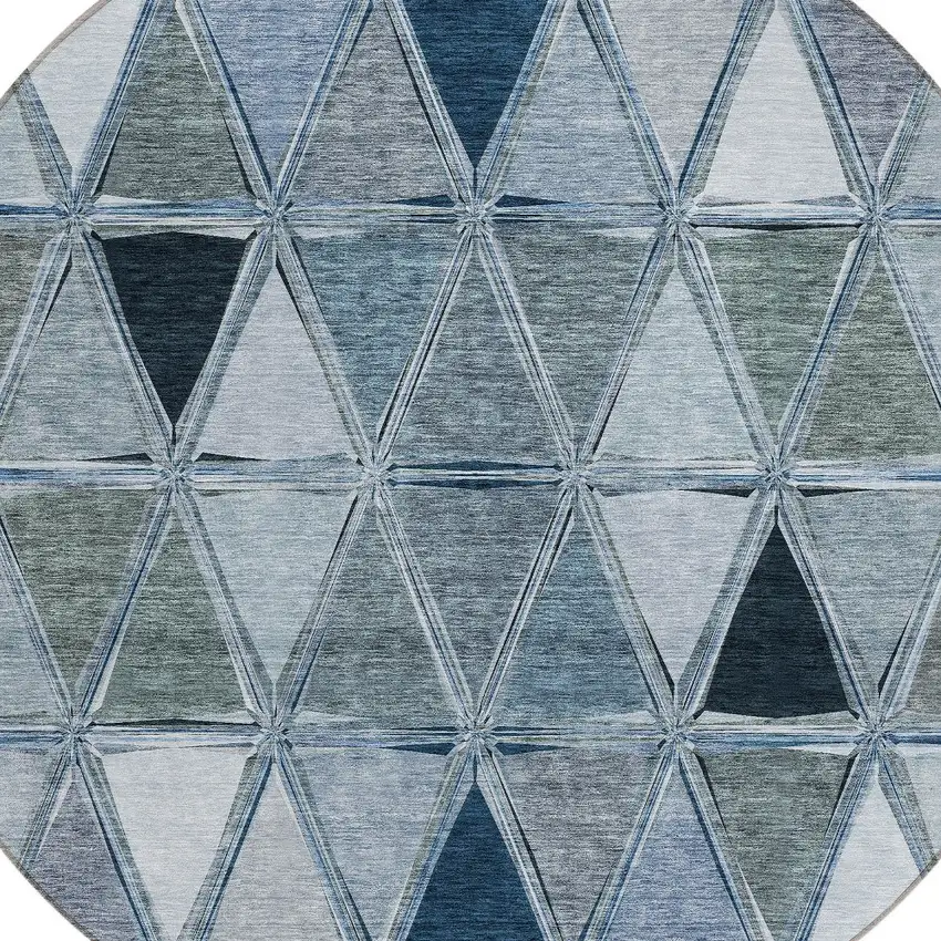 8' Denim Blue And Sky Blue Round Geometric Washable Indoor Outdoor Area Rug Photo 4
